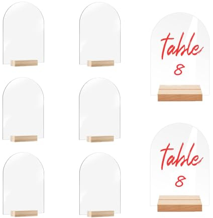 Kaizuca Lot de 8 Numéros de Table en Acrylique avec Porte-cartes en Bois, Numéros de Table Réutilisables pour Mariage, Panneaux Acryliques Incurvés Vides pour Anniversaire, Baptême, Décorations de Tab