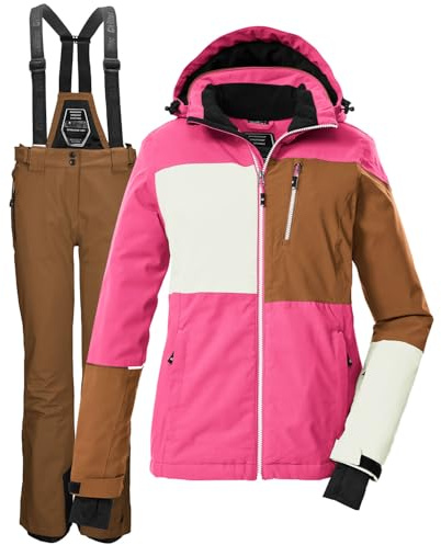 Killtec Damen Skianzug Größe 42 - aus Skijacke weiß braun pink und Skihose braun - mit 10000mm Wassersäule - wasserdicht, atmungsaktiv