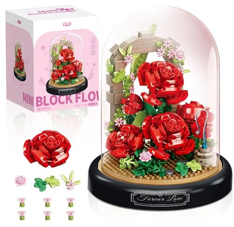 Lotvic Briques de Construction, Bouquet de Fleurs, Rose Rouge Bouquet Fleurs Construction avec Housse de Protection, 547 PCS (Red Rose) (Rose)