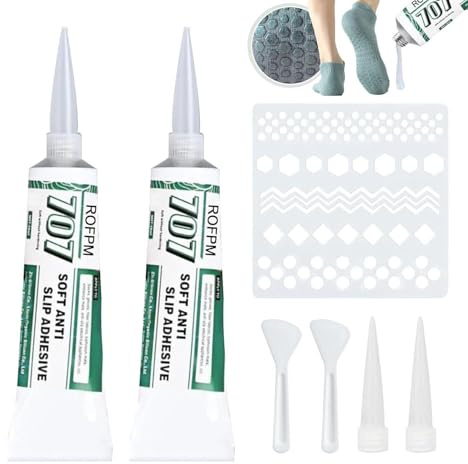 ROFPM Sock Anti Slip Adhesive wiht Scraper and DIY Styling Board, Anti Slip Adhesive for Socks, Gloves, Bathroom Mats (50ml*2)