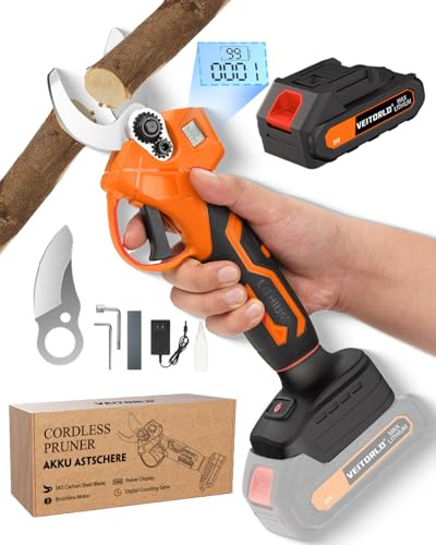 Akku-Astschere 30 mm Schnittdurchmesser, Elektrische Gartenschere mit 2000mAh Akku, SK5 Stahl Klinge Japan, Antihaft Beschichtung für Frische Äste & Zweige-Geschenke für Männer zu Valentinstag