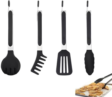 YUPZAR 4 Pezzi Pinze da Cucina, Pinza Cucina Siliconee, Senza BPA Pinze Barbecue Antiscivolo in Acciaio Inox Pinza per Spaghetti, Pinza per Alimenti in Silicone per Friggitrice ad Aria