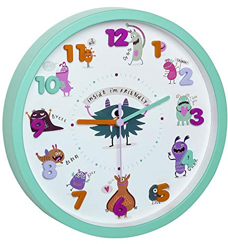 TFA Dostmann 60.3051 - Reloj de pared infantil con movimiento de barrido (turquesa, con pilas)