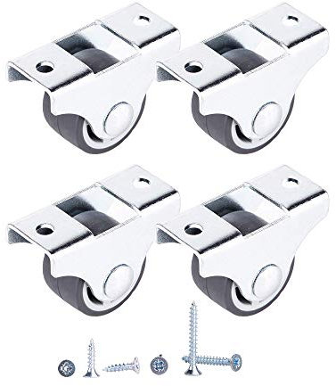 4 ruedas pequeñas de 25 mm, ruedas de goma, ruedas fijas de alta resistencia, no giratorias, ruedas de muebles con placas de montaje, tornillos incluidos (4)