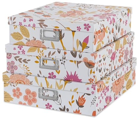 Soul & Lane Floral Collage Decorative Cardboard Boxes with Lids, Set of 3 Memory Boxes for Keepsakes and Photos, Letter Storage for Documents, Scrapbooks, Organizing