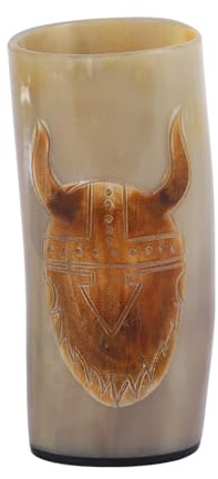 Handicrafts Home Handcrafted Real Ox Horn Drinking Glass, Handmade Skull Craft Horn Mug for Beer, Ale, Mead, Rustic Bar Decor, Viking Gift for Men, Husband, 6 Inch Viking Drinking Horn Cup (8-10 oz)
