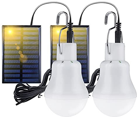 Solar Powered Shed Led Light Bulb, Hanging Lamp with Adjustable Solar Panel,110 Lumens,3W Camping Light Apply to Outdoor Hiking Camping Tent Fishing Lighting (2PCS)