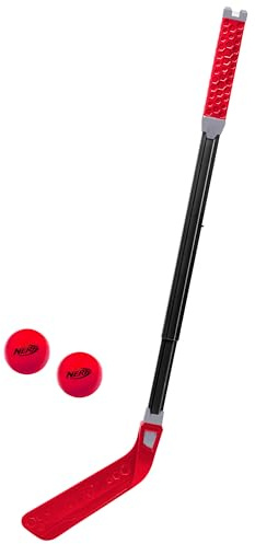 Nerf Flexplay Kids Hockey Stick + Ball Set - Indoor + Outdoor Street Hockey Set - Adjustable Height Stick Balls Included