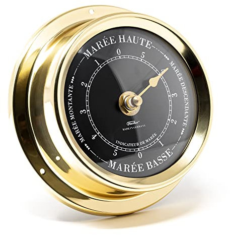 Fischer 1508TD-45.6 – maritime 125mm Gezeitenuhr – mechanisch, schwarzes Ziffernblatt, Messing-Gehäuse – Made in Germany