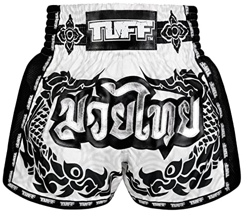 Tuff Sport Short de Boxe rétro pour Muay Thai, Coupe ajustée, MMA, Kickboxing, Tuf-msc108-wht, Taille L