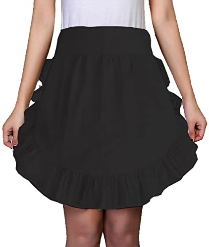 Hyzrz Waist Ruffle Adjustable Apron Kitchen Cooking Restaurant Cotton Bistro Retro Half Aprons with Pockets For Girl Woman (Black)