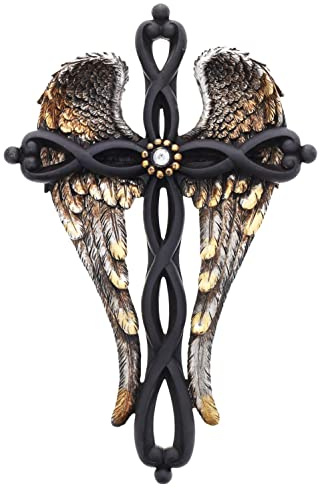 Top Brass Angel Wings Wall Cross - Spiritual Jesus Art Sculpture