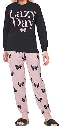 A2Z Ladies Cute 2 Piece Pyjama Set Loungewear - PJS 209 Lazy Black Adult S