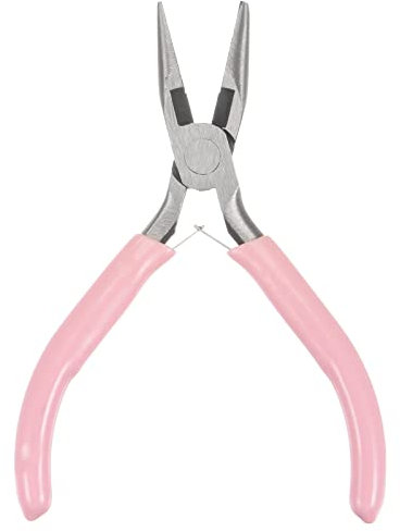 sourcing map Mini Nadel Spitzzange 4.5 Zahnlos Präzision Zange mit Rosa Plastik Griff für Basteln Handwerk Schmuck Herstellung