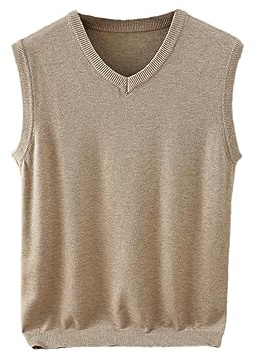 Chaleco de lana de cachemira de punto de estilo clásico para hombre, cuello en V, color sólido, suave, mantener caliente chaleco, caqui, XL