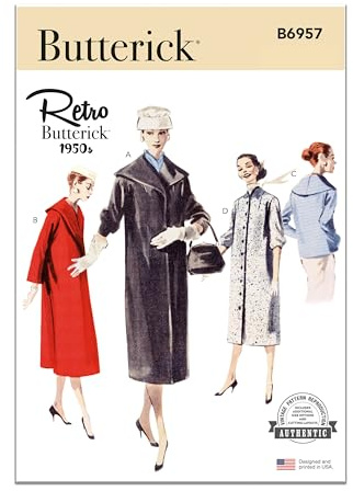 Butterick Easy to Sew Misses' Vintage 1950's Coats Sewing Pattern Kit, Design Code B6957, Sizes 16-18-20-22-24