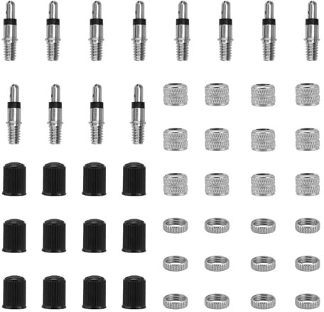 48-Teile Fahrradventil Blitzventil Fahrrad Set, TIANLIN Ventilkappen Fahrrad, 12 Stücke Ventileinsatz, Dichtring, Ventilring und Ventilkappen, für Ersatzteile Rad Trekking City Bike