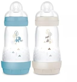 MAM | Lot de 2 biberons Easy Start Anti-Colique 2+ mois débit moyen (2 x 260 ml) Océan + Sable – Biberon pour réduire les coliques et l'inconfort de bébé – Biberon bébé compatible avec l'allaitement