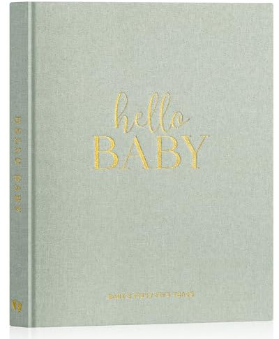 Lanpn Livre de Naissance Bébé Fille Garçon - Livre de Naissance Bebe 154 Pages Première Année à 5 Ans - Album Photo Journal Naissance Bébé pour Coller Photos Écrire Cadeau Naissance, Anglais, Vert