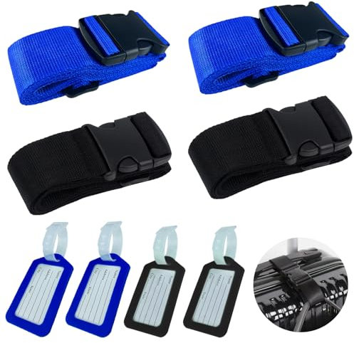 Gentpovth 4 Stück Gepäckbändern mit Adressschild, rutschfeste Luggage Straps, Gepäckgurt mit Adressschild und Namensschildern, Schnell erkennen und verschließen der Koffers, für Koffer, Reisetasche