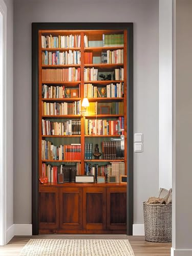 FLFK Adesivi per porte Stacca e attacca - Libreria retrò Carta da parati autoadesiva per pareti e porte poster per la camera da letto 85x215cm