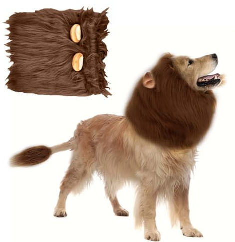 ZYEKIU Criniera Leone per Cane, Costumi per Cani con le Orecchie, Vestiti per Cani Realistico, Costume per Gatto Regolabile, per Carnevali Feste Cosplay (L, Caffè)
