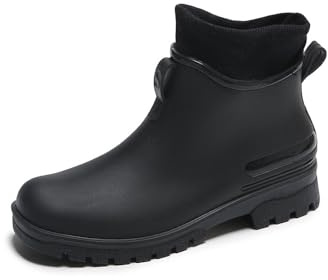 MGGMOKAY Women's Rain Boots Gardening Warm Short Boot Waterproof Outdoor Multifunctional Ankle Shoes,Black(Warm),5.5
