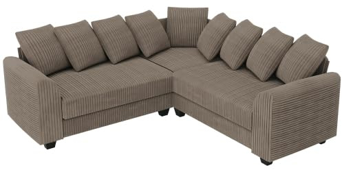 HAINEW Modern hörnsoffa, hörnsoffa med styrkudde, 5-sitsig, L-formad soffa, stoppad soffa, stoppad soffa, möbler för vardagsrum, lägenhet, kontor (brun)