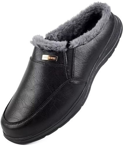 GURGER Pantofole in Pelle Uomo Invernali Calde Peluche Zoccoli e Sabot Antiscivolo Pelliccia Sintetica Ciabatte da Casa per Interni ed Esterni