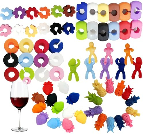 CHENINKJG 60 piezas de marcadores de vidrio, marcador de vidrio de silicona, marcador de vidrio para vasos, para copas de vino, copas de champán, vasos de bebidas, copas Martini