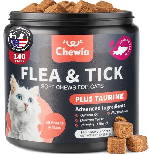 Flea Treatment for Cats - Daily Oral Cat Flea and Tick Chews - Chewable Tick Treatment Supplement for Kittens - Skin & Coat, Digestive Health Supplement - Alternative to Collars, Combs, Shampoos