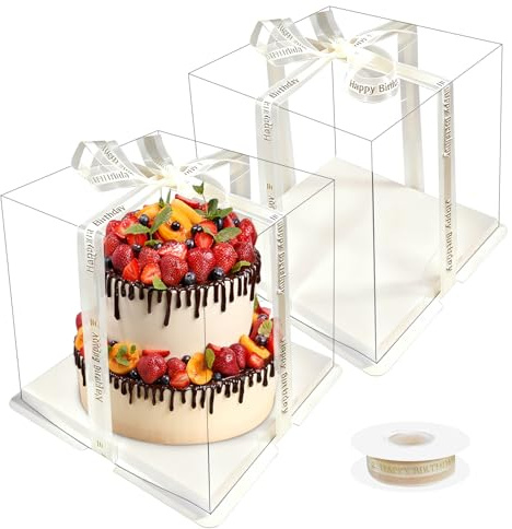 Solinorex 2 Cajas para Tartas Transparentes, 22x22x24 cm, Caja Portatartas Transparente con Tapa para Postres y Repostería