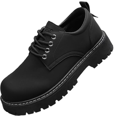 Men's Classic Leather Lace Up Chunky Platform Oxfords Comfortable Round Toe Non-Slip Lug Sole Business Office Dress Derby Shoes Daily Breathable Walking Casuals (Black,11)