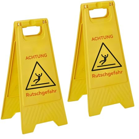 Relaxdays Cartel de Advertencia Doble Cara Plegable, plástico Amarillo, 59x29x23 cm, Riesgo de resbalones