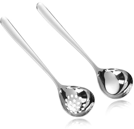 2 stycken små slev soppskedar SUS304 rostfritt stål soppsked 20 cm såssked diskmaskinssäker (starkt ljus, fiskfjällsmönster, slev och sil-set)