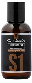 Men Stories Shampoing 3 en 1 pour Barbe, Cheveux et Corps avec Aloe Vera et Protéine de Blé