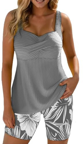 Bañadores Mujer Tallas Grandes, Traje De Baño Push Up De Verano para Mujer Trajebaño Casual con Controlabdomen Elegante Tankinidos Piezas Tankiniscintura Alta Trajesbañocolor Liso Trajebaño Ligero