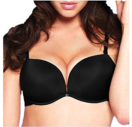 LORMAR Reggiseno Balconcino Double Liscio Coppe Super Push UP 2 Taglie in più (4, Nero)