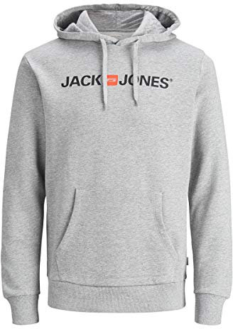 JACK & JONES Male Hoodie Logo M, Hell Grau Melange