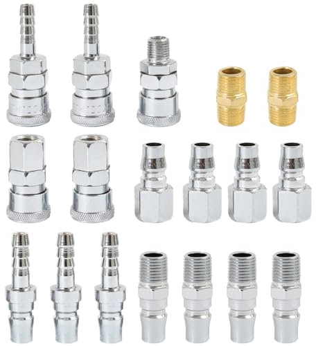 18pcs 1/4 BSP Air Line Euro Hose Fittings Connector Air Line Hose Fittings Couplings Connector Male Female Quick Coupling Release Set
