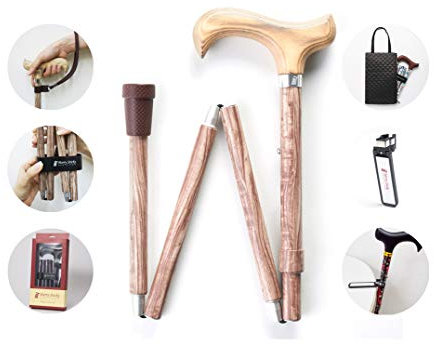 Merry Sticks Faltbarer Verstellbarer Designer Gehstock, Faltstock, Palisander, Enthält eine praktische Stocktasche und EIN Intelligenter Reflektierender Stockhalter