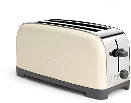 Taurus Vintage Cream - Toaster, 1400W, 6 Röstgradstufen, zwei extra lange Schlitze mit verstellbarer Breite, Funktionen: Stopp, Aufwärmen und Auftauen, automatische Brotzentrierung Creme