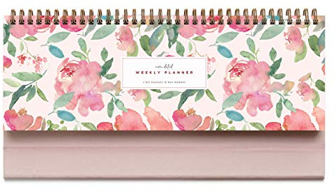 Belle Fleur Non-Dated Spiral Weekly Desk Calendar Planner, 60 Week Inspirational to Do List Pad Desktop Stand, 3.75 x 10.5, La Lune Collection by Bright Day