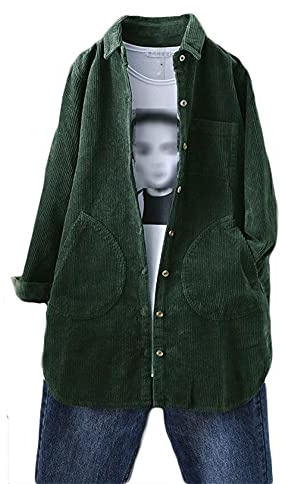 FTCayanz Giacche oversize da donna in velluto a coste casual con bottoni a maniche lunghe camicie larghe camicette capispalla, Verde, M