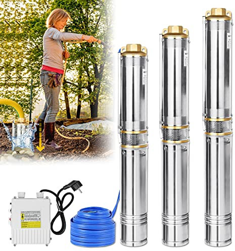 YRHome Tiefbrunnenpumpe Tauchpumpe rostfreiem Edestahl 4 Zoll 0.75kW/1hp bis 4.000l/h Fördermenge für Brunnen Gartenbewässerung oder Heimgebrauch rostfreiem Wasserpumpe Brunnenpumpen sandverträglich