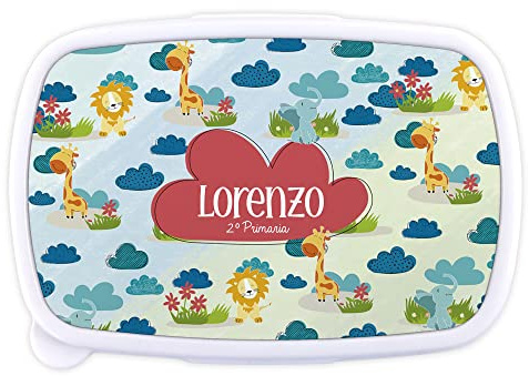LolaPix Porta Sandwich. Fiambrera Infantil Personalizada. Caja merienda con Nombre y Curso. Apta para microondas y Libre de BPA, filatos y Metales Pesados. Varios diseños.Animales Selva