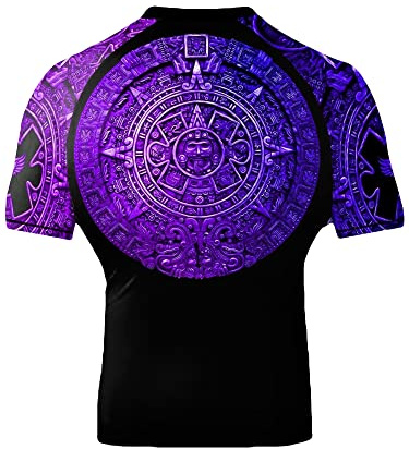 Raven Fightwear Men's Aztec Ranked Jiu Jitsu BJJ Rash Guard Short Sleeve MMA Purple 2X-Large