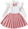 Winmany Vestito autunnale per bambina 2 pezzi invernale a costine increspato a maniche lunghe gonna a pieghe set bianco e rosa (6-12M, Manica lunga + gonna)