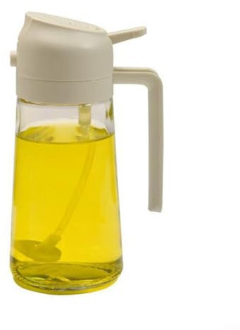 Oil Spray Bottle, 2 in 1 Oil Vinegar Bottle Dispenser Baking BBQ Kitchen Fryer Glass Oil Bottle for Cooking, Kitchen, BBQ, Baking(White)