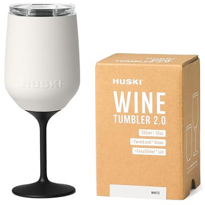 Huski Weinkelch 2.0 | NEU | Preisgekröntes Design mit abnehmbarem Stiel | Premium Weinglas aus Edelstahl mit Deckel | Dreifach isolierter Becher | 355ml Fassungsvermögen (Weiß)